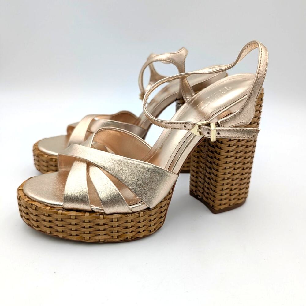 Schutz Keefa Platform High Block Heel Sandals Women's Gold Size US9.5B EU40.5